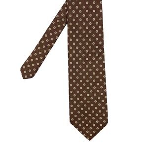 Briar Brown Floral Silk Necktie Mens OS Woven in England Medallion Pattern
